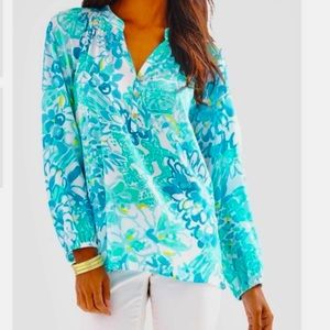 Elsa silk blouse in “In a Pinch-Blue”- Medium